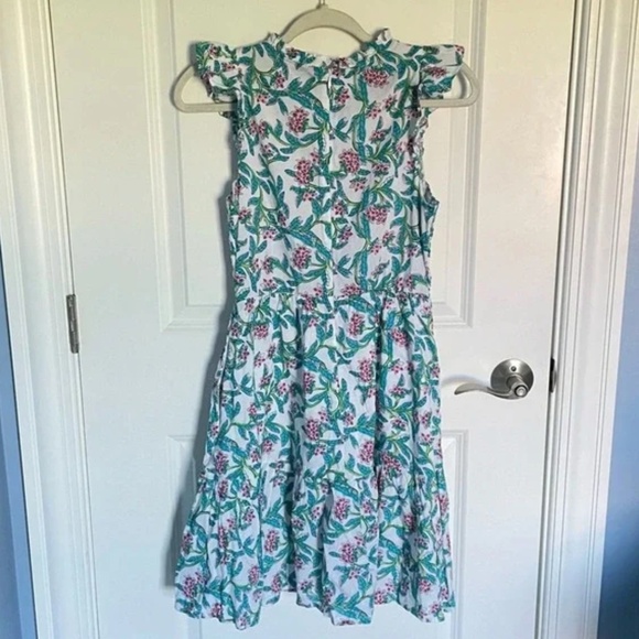 J. Crew Green floral smocked Flutter-Sleeve Mini Dress XS - Picture 3 of 6